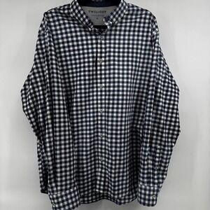 Twillory Untuckable Mens XL Gingham‎ Button Down Shirt Navy White Speckled Nep